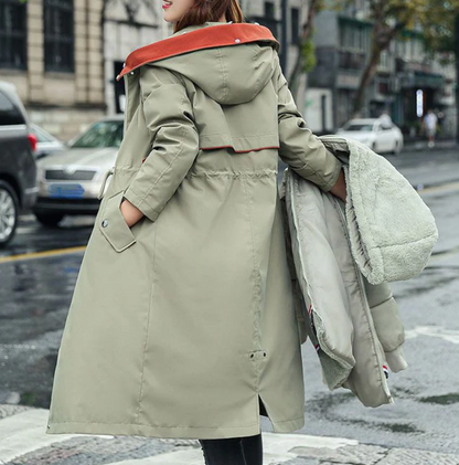 Parka informal con cuello de piel y capucha de invierno para mujer