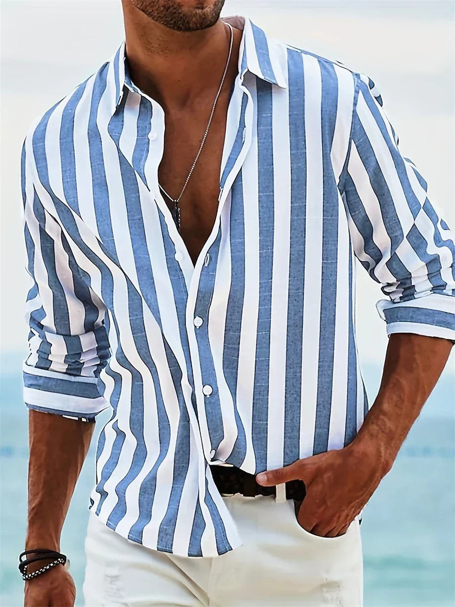 CAMISA DE HOMBRE A RAYAS ESTILO PLAYA